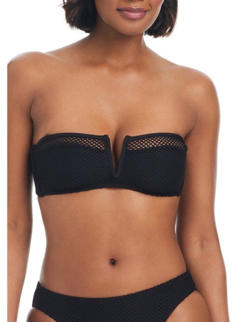 SANCTUARY Womens Sea Crochet V Wire Bandeau Bikini Top, Blk, XL